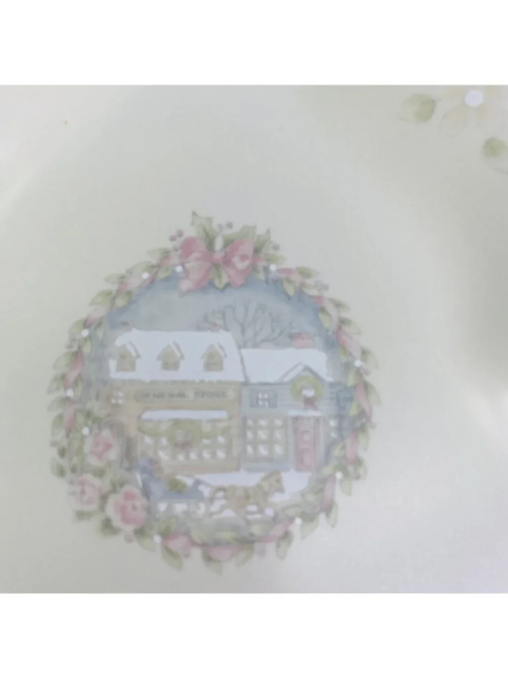 1980's Pfaltzgraff TEA ROSE Pink Roses Blue Flowers Stoneware Tree Shape Dish
